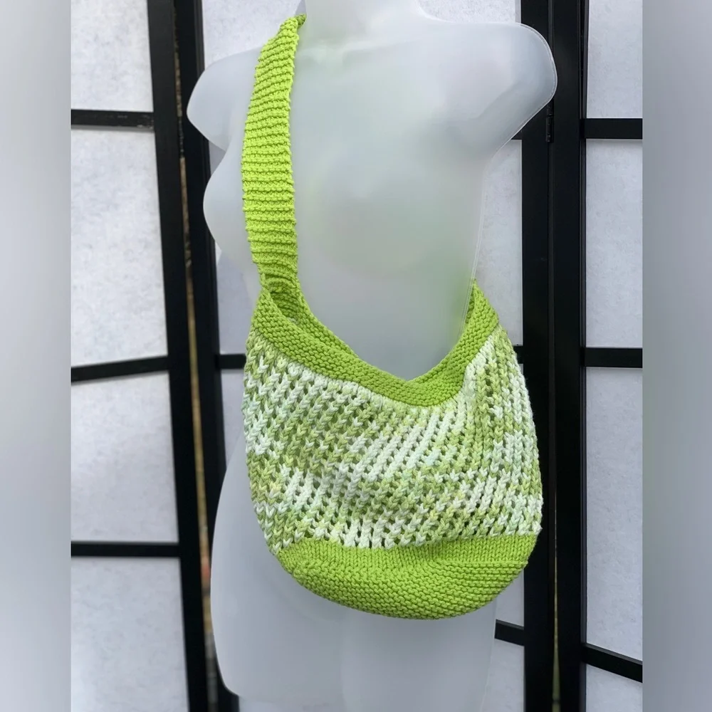 One of a kind, Handmade, Crochet Bag ~ Green & White